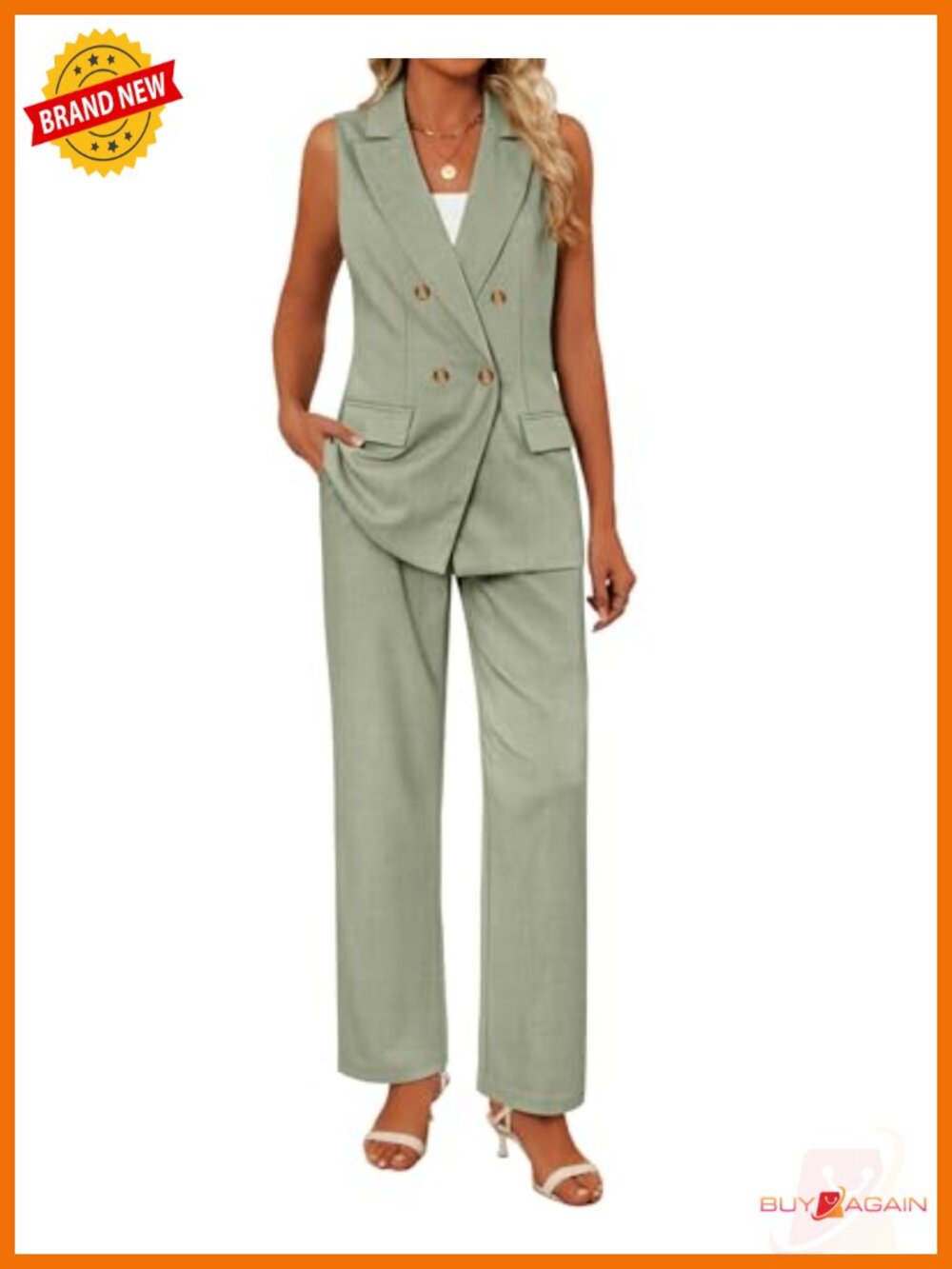 Women's 2 Piece Suit Set: Blazer Vest & Wide Leg Pants Matching Outfit